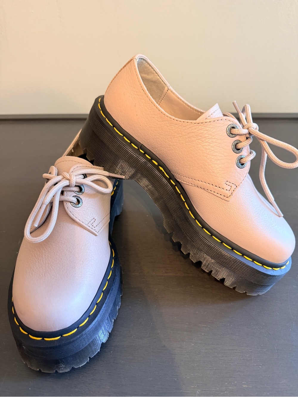 Doc Martens Chunky Platform Lace-Up Shoes in Light Pink